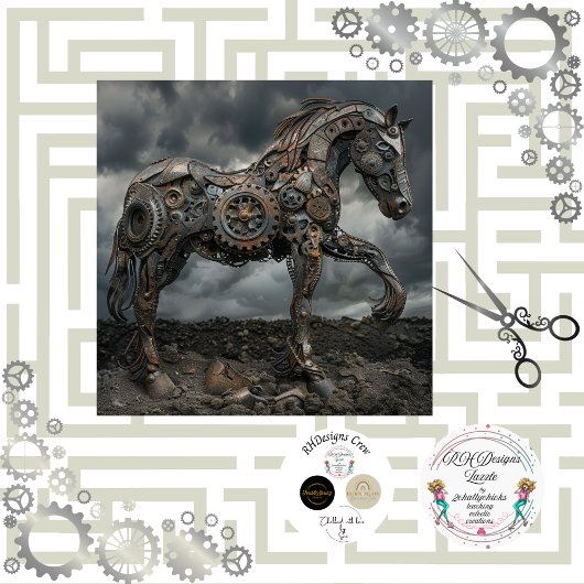 Papier Mousseline Découpage Cheval Steampunk Ironhode