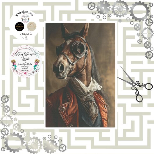 Papier Mousseline Découpage Cheval Steampunk vintage