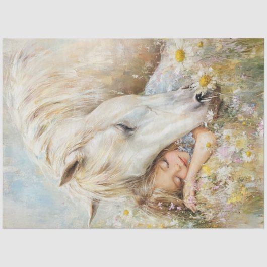 Papier Mousseline Découpage Cheval Whimsical & Petites Filles Fiower (Recto)