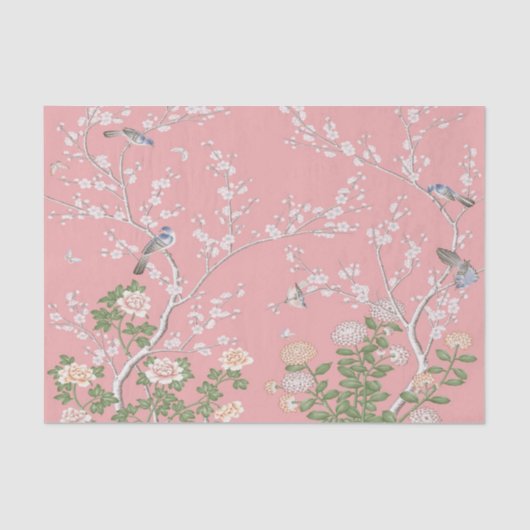 Papier Mousseline Découpage Chinoiserie rose (Recto)
