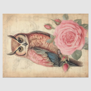 Papier Mousseline Découpage Chouette vintage et roses roses roses