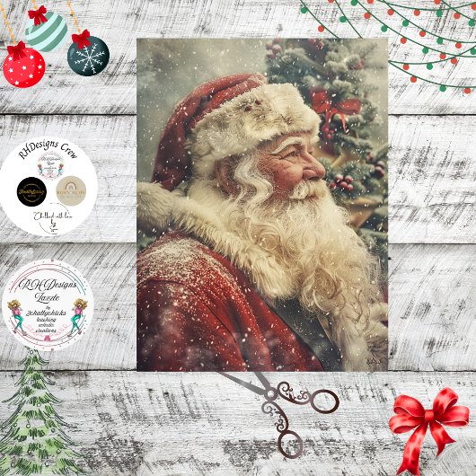 Papier Mousseline Decoupage Christmas Traditional Santa Claus