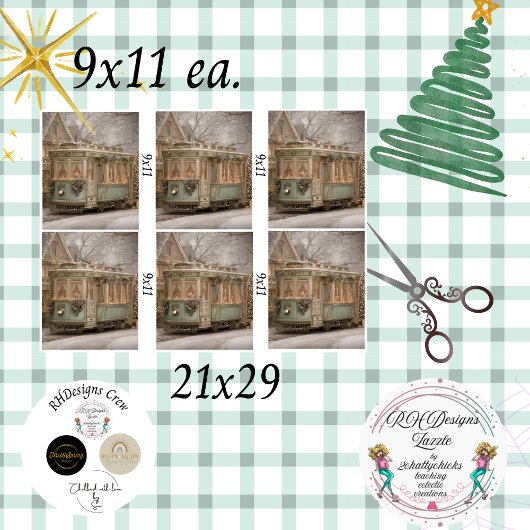 Papier Mousseline Decoupage Christmas Trolley Green 9 x 11 inches