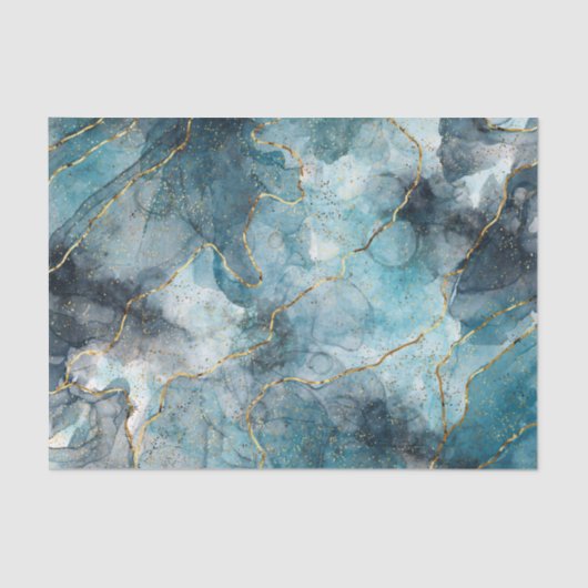 Papier Mousseline Découpage classique Faux Marbre Bleu/Or (Recto)