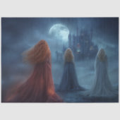 Papier Mousseline Decoupage Cloaked Women Moonlit Summons Castle. (Recto)
