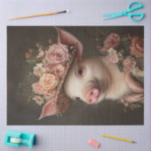 Papier Mousseline Découpage Cochon de charme Orné de fleurs roses (Artisanat)
