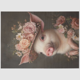 Papier Mousseline Découpage Cochon de charme Orné de fleurs roses
