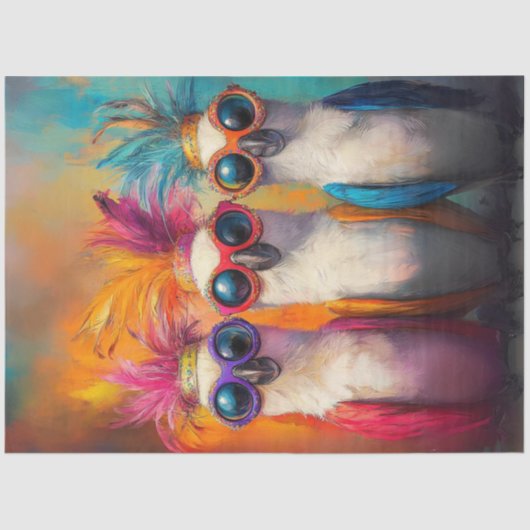 Papier Mousseline Découpage Cockatoos Whimsical Plumes Lumineuses (Recto)