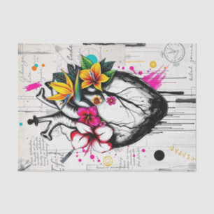 Papier Mousseline Découpage Coeur et fleurs tropicales Gras