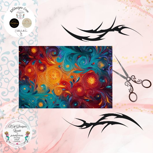 Papier Mousseline Decoupage Cosmic Swirl Sunburst Vibrant Colors 