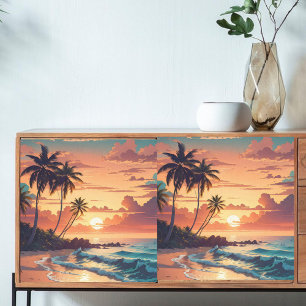 Papier Mousseline Découpage Coucher de soleil sur la plage tropicale