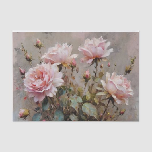 Papier Mousseline Découpage couleur d'aquarelle rose Roses (Recto)