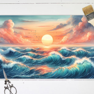 Papier Mousseline Découpage couleur d'eau Sunset Beach Waves