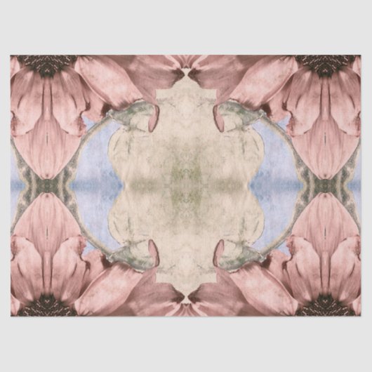 Papier Mousseline Découpage couleur or bleu rose Rose floral (Recto)