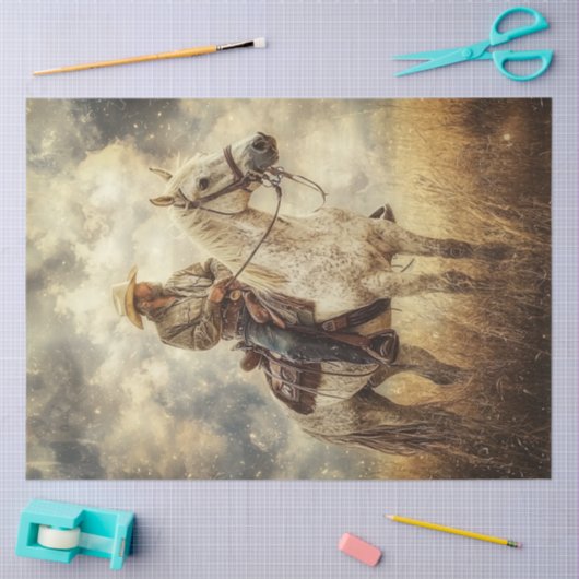 Papier Mousseline Découpage Cowboy équitation terrain (Artisanat)