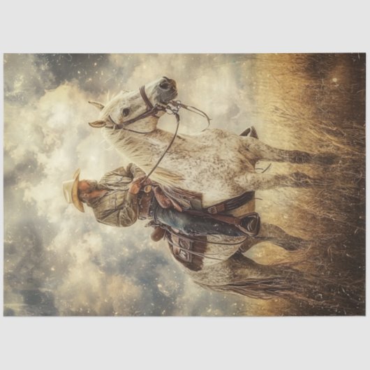 Papier Mousseline Découpage Cowboy équitation terrain (Recto)