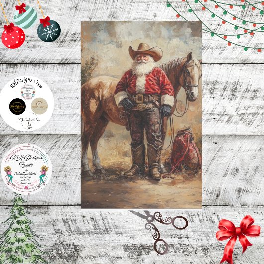 Papier Mousseline Découpage Cowboy Père Noël Et Sac Cadeau