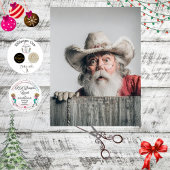 Papier Mousseline Decoupage Cowboy Santa Claus Peeking Over Fence
