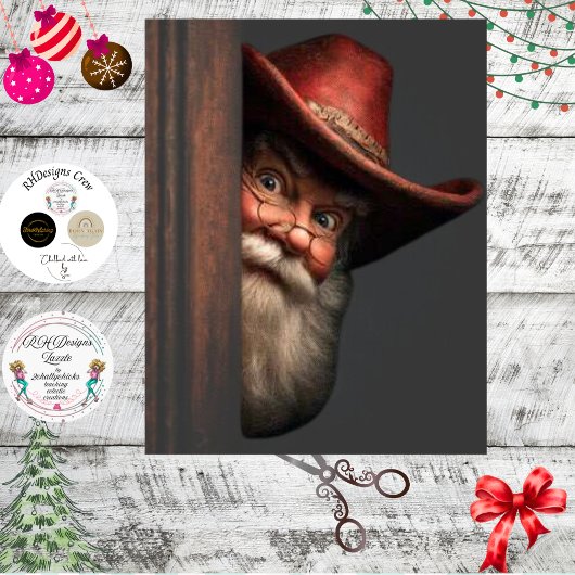 Papier Mousseline Decoupage Cowboy Santa Peeking Naughty Nice 