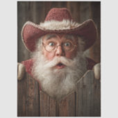 Papier Mousseline Decoupage Cowboy Santa Peeking Rustic Fence  (Recto)
