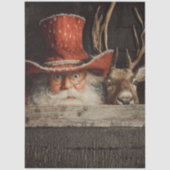 Papier Mousseline Decoupage Cowboy Santa & Rudolph Peeking  (Recto)