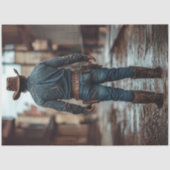 Papier Mousseline Découpage Cowboy Western Sheriff Revolver (Recto)