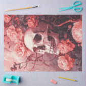 Papier Mousseline Découpage Crâne gothique entouré et fleurs de pêch (Artisanat)