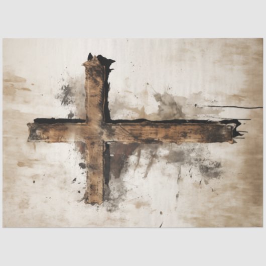 Papier Mousseline Découpage Croix de bois de Pâques rustique (Recto)