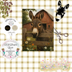 Papier Mousseline Découpage Curieux Donkey Farm Art