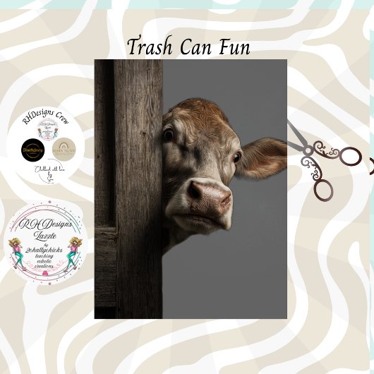 Papier Mousseline Decoupage Curious Cow Peeking Rustic Wall