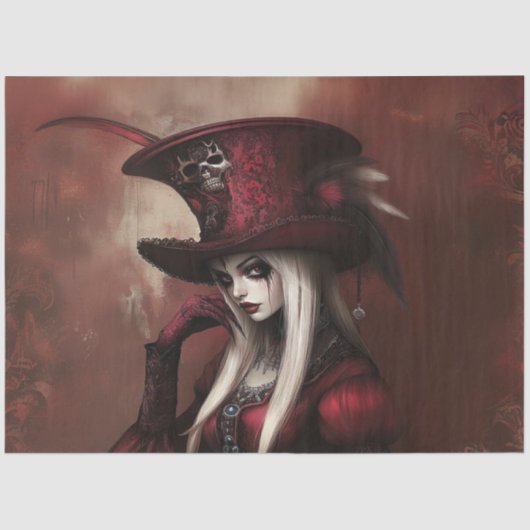 Papier Mousseline Découpage dame gothique en rouge (Recto)