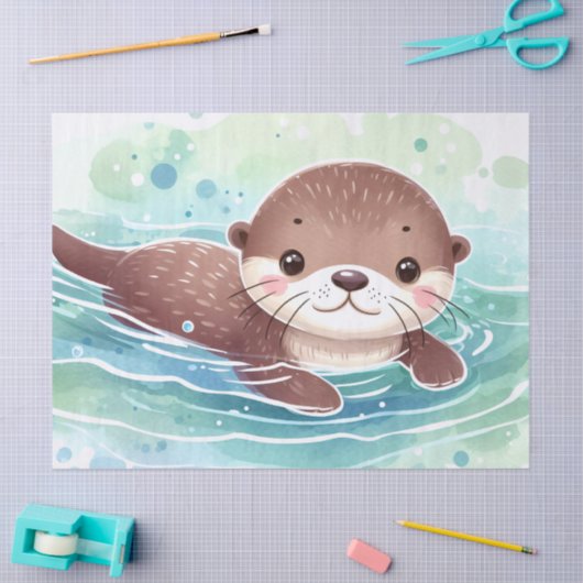 Papier Mousseline Découpage d'aquarelle Cute Otter (Artisanat)