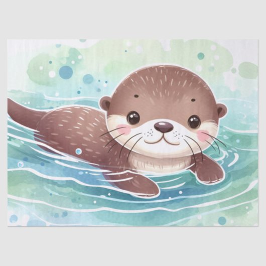 Papier Mousseline Découpage d'aquarelle Cute Otter (Recto)