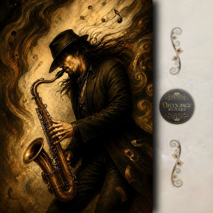 Papier Mousseline Découpage d'art de saxophone de jazz lunatique