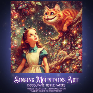 Papier Mousseline Découpage d'art fantaisiste Alice Chat Classique V