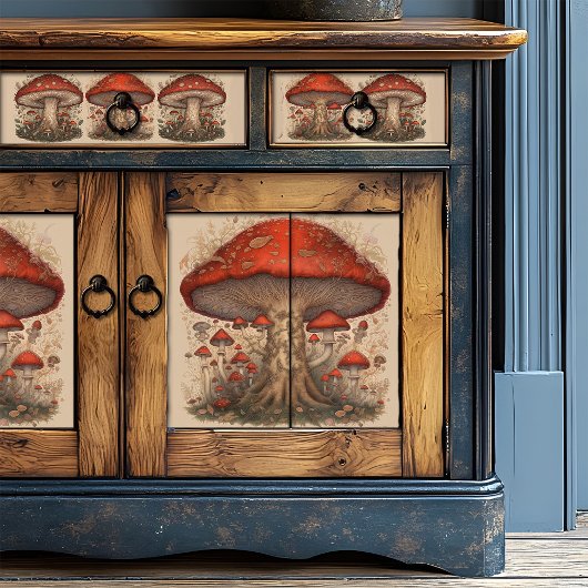 Papier Mousseline Découpage d'art rustique des champignons rouges