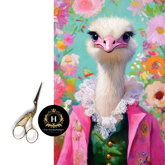 Papier Mousseline Découpage de charme rose et vert d'autruche