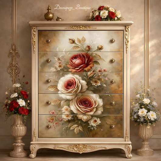 Papier Mousseline Découpage de charme Rose vintage