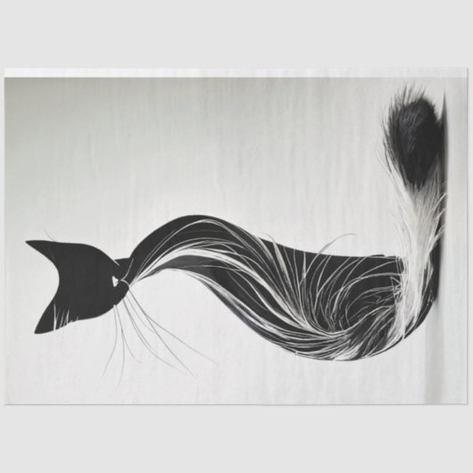 Papier Mousseline Découpage de chat en silhouette noir blanc (Recto)