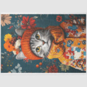 Papier Mousseline Découpage de chat gris floral d'hiver (Recto)