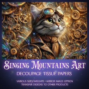 Papier Mousseline Découpage de chat mécanique Whimsical Steampunk