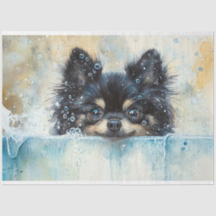 Papier Mousseline Découpage de chien Pomeranian mignon dans la baign