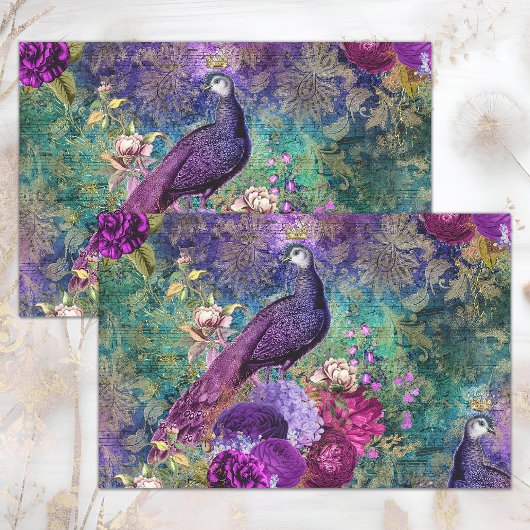PAPIER MOUSSELINE DÉCOUPAGE DE COLLAGE FLORAL PURPLE PURPLE