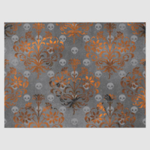 Papier Mousseline Découpage de Damas et de crânes oranges métallique