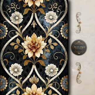 Papier Mousseline Découpage de damas floral élégant