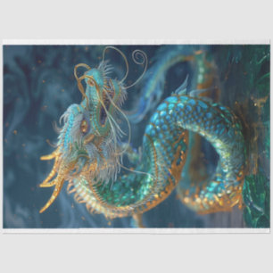 Papier Mousseline Découpage de dragon de serpent d'or Turquoise méta