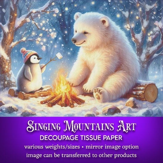 Papier Mousseline Découpage de feu de camp d'ours et de pingouins de