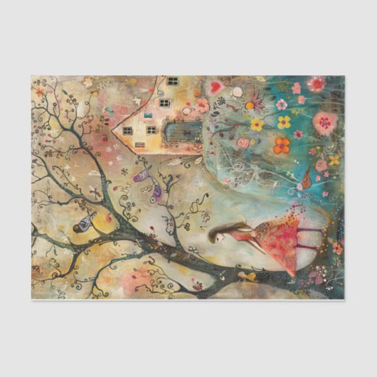 PAPIER MOUSSELINE DÉCOUPAGE DE FILLE FLEURIE BOHO (Recto)