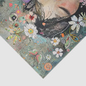 PAPIER MOUSSELINE DÉCOUPAGE DE FILLE FLEURIE BOHO (Détail)