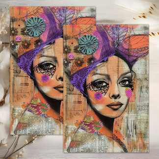 PAPIER MOUSSELINE DÉCOUPAGE DE FILLE FLEURIE BOHO